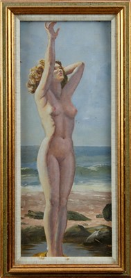 Lot 1279 - Manner of Laura Knight, nude, oil before the sea