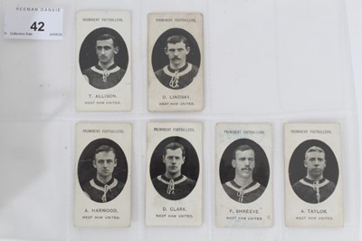 Lot 42 - Cigarette cards - Taddy 1907/8 Prominent Footballers - West Ham United, 12 different cards.