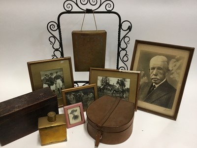 Lot 141 - A photograph of King Edward VII as Prince of Wales, a leather collar box, a ballot box, a table gong and other items
