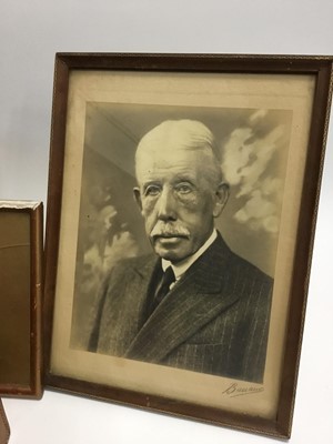 Lot 141 - A photograph of King Edward VII as Prince of Wales, a leather collar box, a ballot box, a table gong and other items