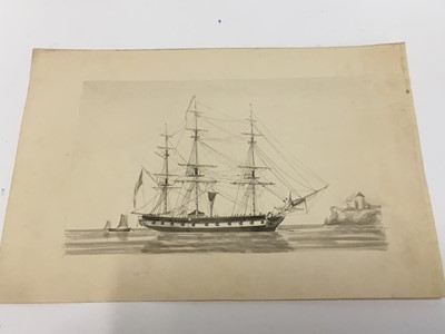 Lot 140 - A 19th century pen and ink drawing of a sailing ship