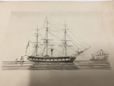 Lot 140 - A 19th century pen and ink drawing of a sailing ship