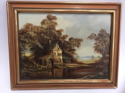 Lot 284 - John Hooley (late 20th century) oil on canvas, landscape with water mill, signed, 30 x 40cm, framed