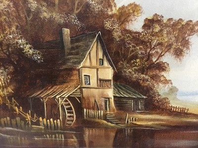 Lot 284 - John Hooley (late 20th century) oil on canvas, landscape with water mill, signed, 30 x 40cm, framed