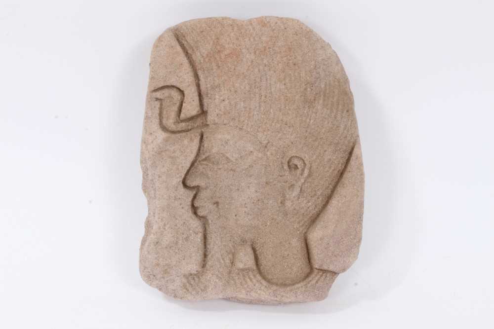 Lot 318 - Unusual Egyptian relief stone carving of a pharaoh