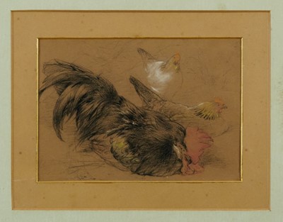 Lot 1093 - William Huggins (1820-1884) pair of coloured chalks - chickens, signed, in glazed gilt frames