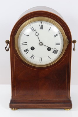 Lot 603 - Late Victorian mahogany dome topped mantel clock with white enamel dial