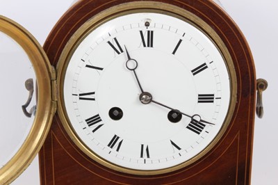 Lot 603 - Late Victorian mahogany dome topped mantel clock with white enamel dial