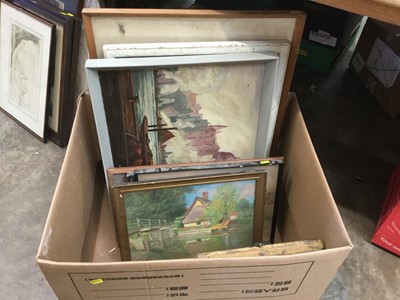 Lot 700 - Mixed group of pictures to include 19th century watercolours, Georgian silk work panel depicting a castle, two watercolours of Chelsea Pensioners, painting on porcelain panel of a monk and other de...