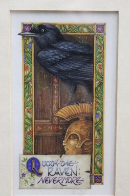 Lot 1590 - Debby Faulkner-Stevens (b.1954) watercolour - The Raven, 12cm x 6.5cm, in glazed gilt frame 
Provenance: Westcliffe Gallery, Sheringham, Norfolk