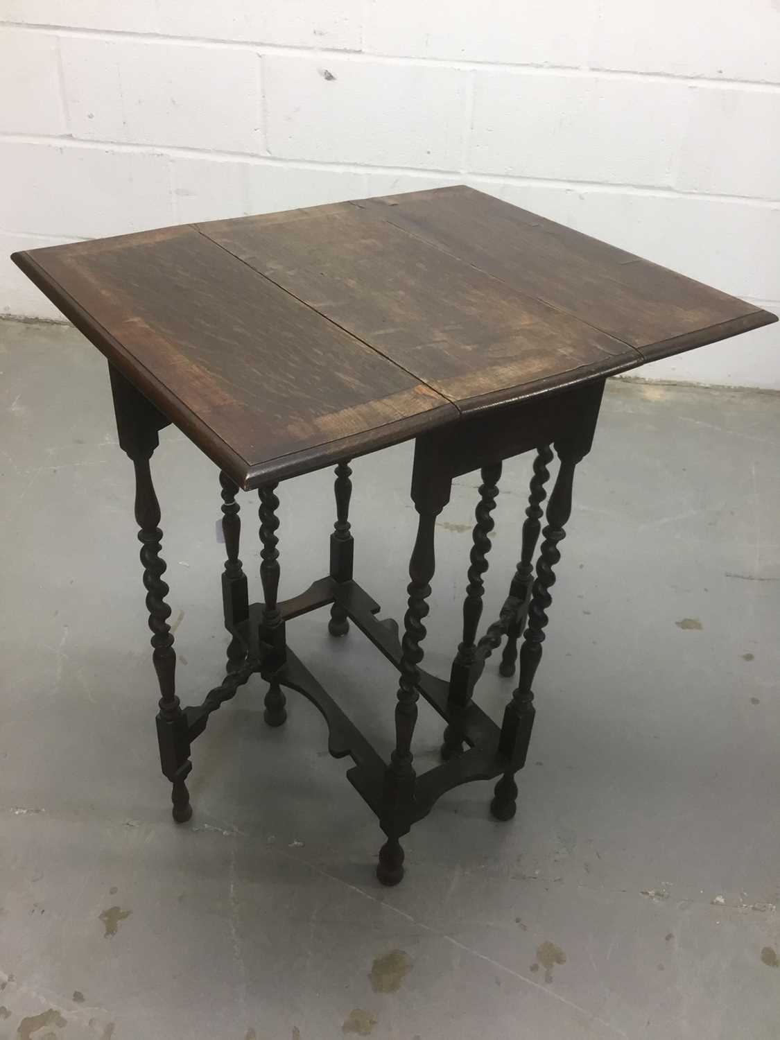 Lot 1514 - Early 20th century carved oak spider gateleg table, with square hinged top on barley twist understructure, 62 x 52cm