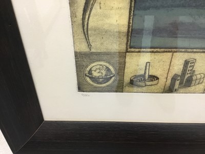 Lot 1598 - Murray Robertson (1961) signed limited edition etching - Flat Earth Theory No. 2: Natural Resources, 6/20, in glazed frame, 71cm x 101cm 
NB: Robertson is a member of the Glasgow Print Studio