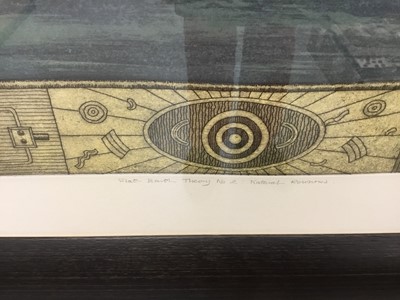 Lot 1598 - Murray Robertson (1961) signed limited edition etching - Flat Earth Theory No. 2: Natural Resources, 6/20, in glazed frame, 71cm x 101cm 
NB: Robertson is a member of the Glasgow Print Studio