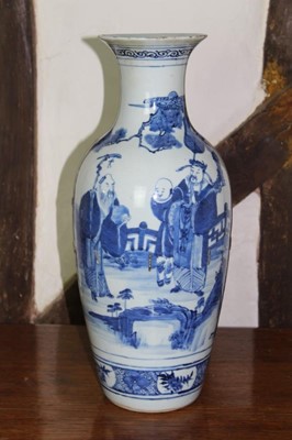 Lot 1526 - 18th century Chinese blue and white baluster vase, finely painted with scholars and attendants, 45cm high