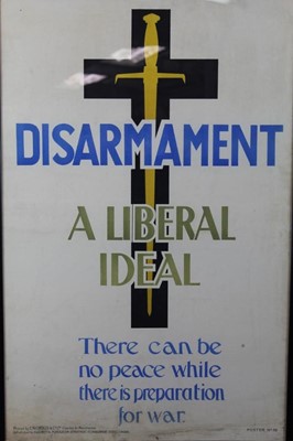 Lot 1540 - WW1 propaganda poster - Disarmament A liberal Ideal, poster no 69, glazed frame, 78 x 50cm