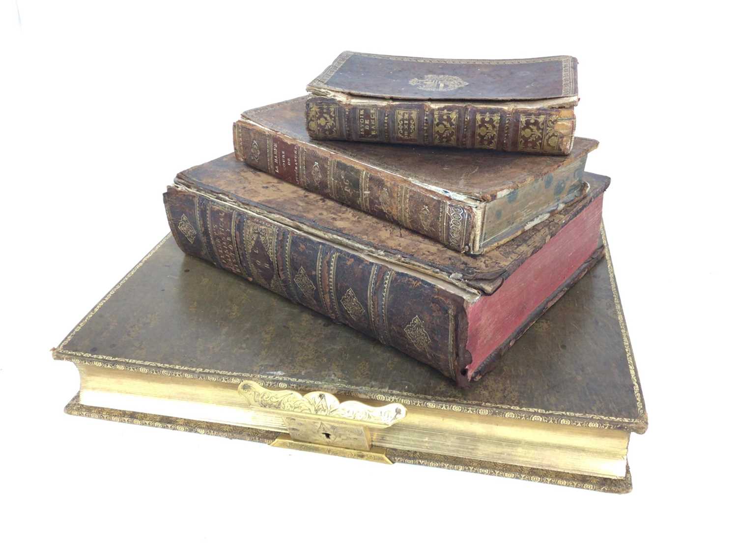 Lot 1542 - Group of three antique box books, together with a leather bound album (unused)