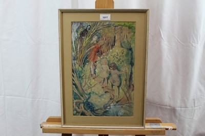 Lot 1617 - Mark Lancelot Symons (1887-1935) pencil and watercolour illustration - figures in woodland, in glazed frame, 36.5cm x 24cm. Inscribed verso 'Bought for sale 1930s, 77 Church Street W8. Taken from f...