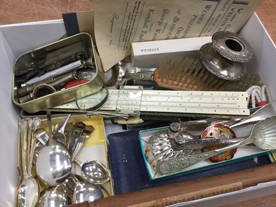 Lot 111 - Group of silver plated cutlery, smoking accessories, Parker pen, theatre programmes and sundries
