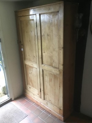 Lot 1575 - Antique pine cupboard, enclosed by single panelled door on plinth base