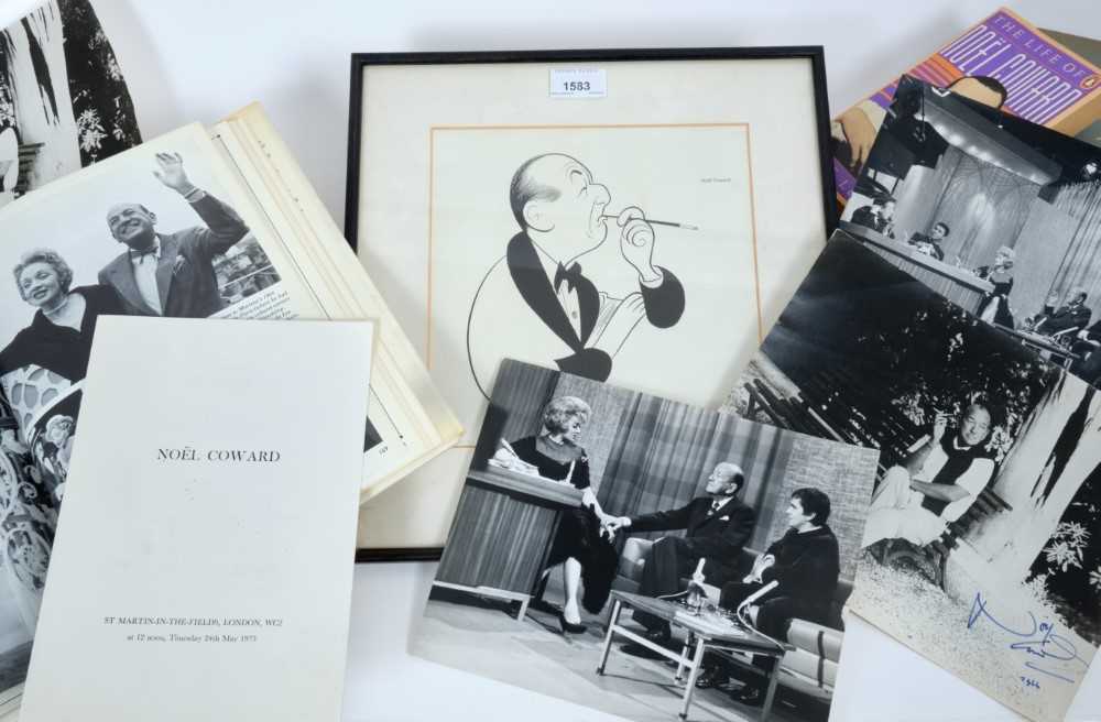 Lot 1583 - Noel Coward ephemera, to include a signed photograph, dated 1966, Noel Coward funeral order of service (with readings from Lawrence Olivier and John Gielgud, interlude performance by Yehudi Menuhin...