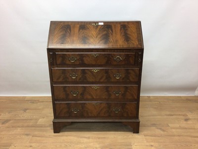 Lot 259 - Georgian style mahogany finished bureau with fitted interior and four long drawers below
