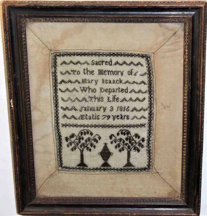 Lot 1585 - George III mourning sampler, to the memory