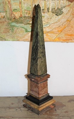 Lot 1647 - Antique specials marble obelisk of typical form, 47cm high