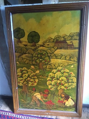 Lot 1670 - English School, 20th century, oil on canvas laid onto board - The Apple Harvest, framed, 82cm x 51cm