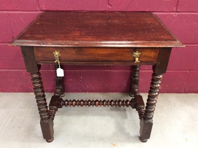 Lot 1679 - 17th century oak side table with single drawer, on bobbin turned supports and H shaped stretcher, 82cm wide x 52cm deep x 72cm high