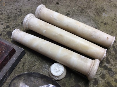 Lot 1712 - Collection of marble items including carved marble hand, pilasters, obelisk etc