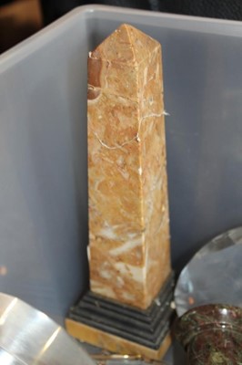 Lot 1712 - Collection of marble items including carved marble hand, pilasters, obelisk etc