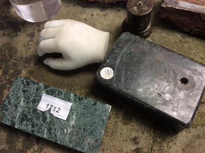 Lot 1712 - Collection of marble items including carved marble hand, pilasters, obelisk etc