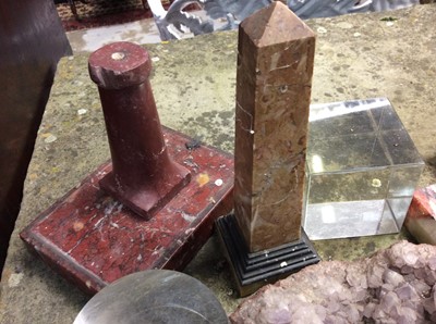 Lot 1712 - Collection of marble items including carved marble hand, pilasters, obelisk etc