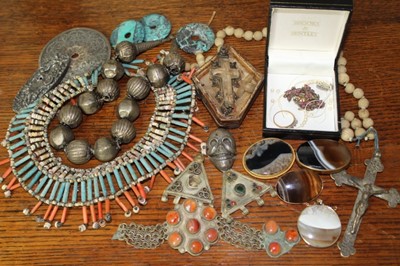 Lot 1714 - Collection of eastern and other beaded necklaces, agate brooches, semi precious costume jewellery and bijouterie