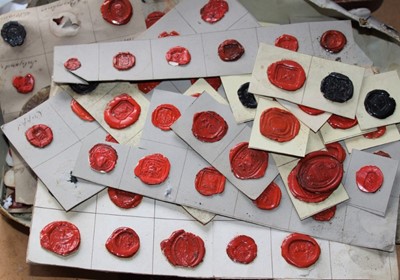 Lot 1716 - Large collection of mostly 19th century wax seals, mostly mounted on card