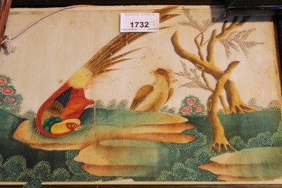 Lot 1732 - Pair of 19th century Chinese paintings on pith paper of birds, 16 x 26cm, together a pair of 19th century watercolour pictures of birds and 18th century hand coloured engraving of a bird