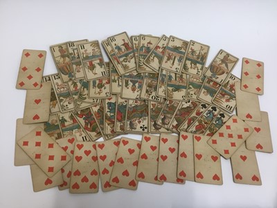 Lot 1734 - Part set of 19th century French tarot playing cards, by B. P. Grimaud, 67 in total