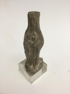 Lot 1738 - Ancient terracotta standing figure possibly Tanagra, early pen inscription to base, 12cm high