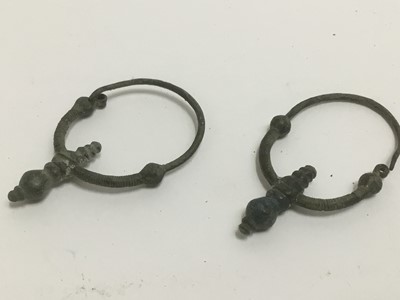 Lot 1744 - Rare pair of Roman bronze earrings, approximately 4.5cm high