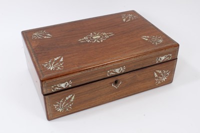 Lot 840 - 19th century rosewood and mother of pearl inlaid writing box with original fitted interior