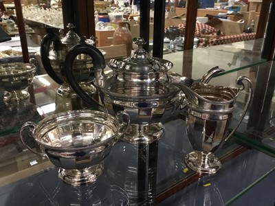 Lot 133 - Edwardian silver three piece silver plated teaset, retailed by Edward & Sons Glasgow