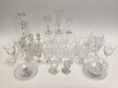 Lot 236 - Group of Georgian and later glass to include drinking glasses, Regency salt decanter, Stuart glass and other pieces (36)