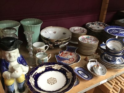 Lot 336 - Mixed lot of 19th century and later ceramics to include blue and white Spode, pair of Booth's bowls and other decorative china