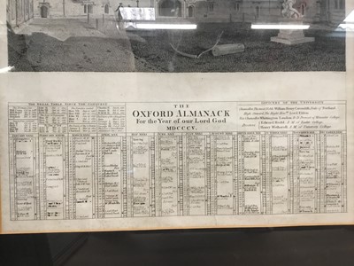 Lot 337 - Early 19th century engraving 'The Oxford Almanack For the Year of our Lord MDCCCV', in glazed frame and other decorative pictures (9)