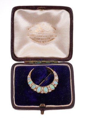 Lot 460 - Victorian opal and diamond crescent brooch
