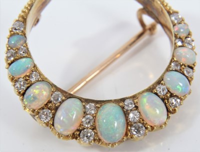 Lot 460 - Victorian opal and diamond crescent brooch