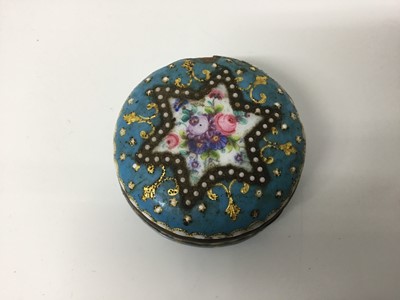 Lot 119 - Antique French silver gilt and enamel box, two silver and enamel pill boxes and other enamelware (6)