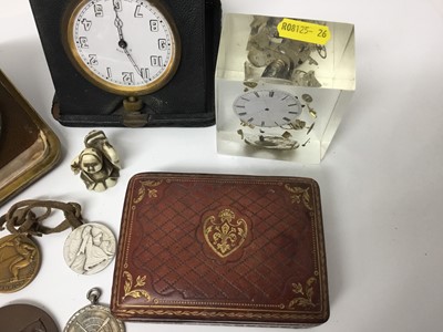 Lot 121 - Two leather cased travelling timepieces, assorted medallions to include Royal Life Saving, Arm Ski Championships, Winter Olympic Games 1952, Falmouth Regatta 1948 and other items