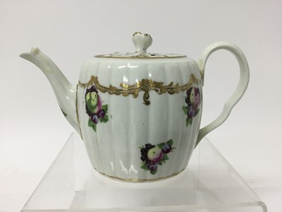 Lot 142 - A Worcester teapot and cover, circa 1775, a Worcester bowl, a Worcester Queen Charlotte pattern jug and two bowls