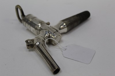 Lot 818 - 19th century silver plated wine or brandy tap, by Farrow and Jackson, London and Paris, with removable key, stamped, Farrow & Jackson, proved to 200lbs. Numbered 98